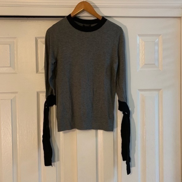 Halogen Tie Sleeve Crewneck Gray & Black Small - Picture 2 of 8